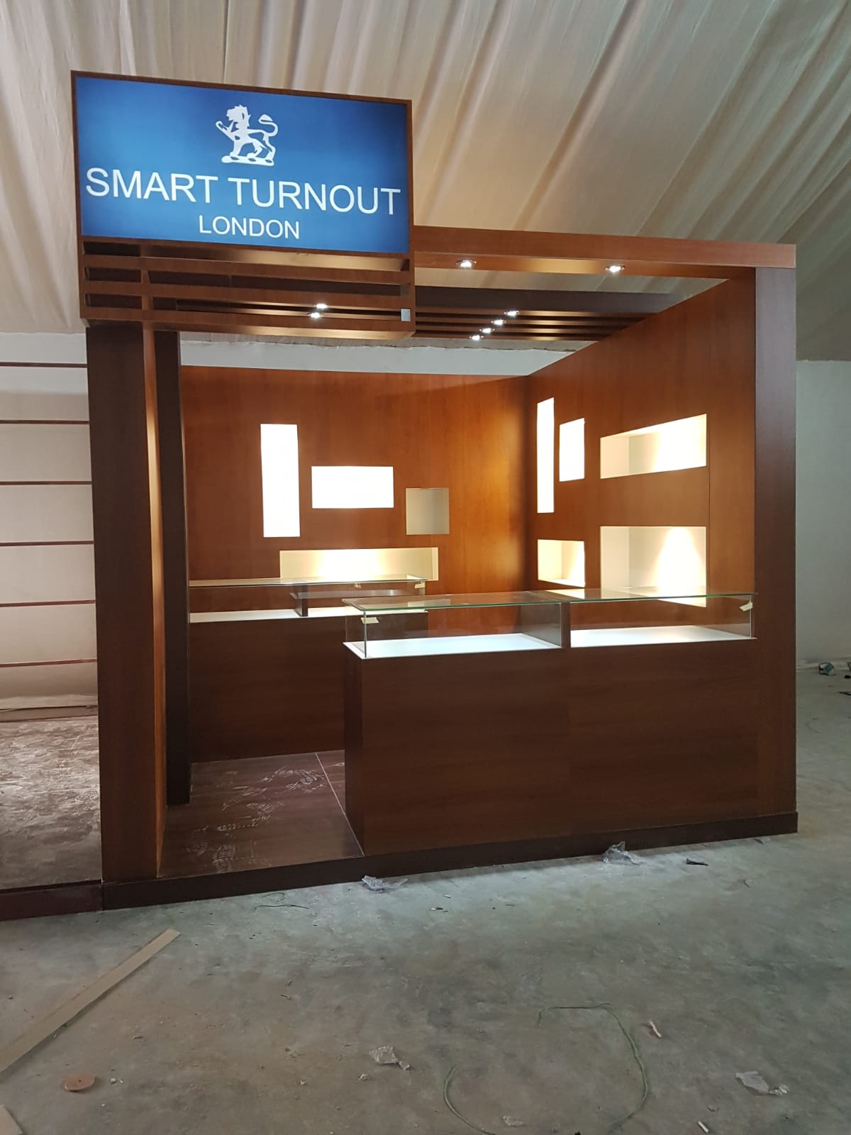 Exhibition booth with a wood finish
